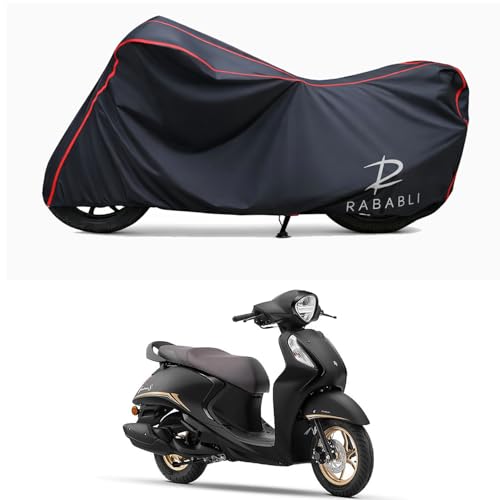 Image of Waterproof Bike Body Cover Compatible for | Yamaha Fascino 125 DLX | Taffeta Fabric, Red Piping Design, Bottom Elastic Fit | Dustproof, Sun UV & Rain Protection for All Bikes