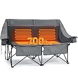 Timber Ridge Heated Double Camping Chair, 700 lbs Heavy Duty Outdoor Folding Camp Couch, Oversized Comfort Loveseat Camping Chairs Perfect for Outdoor Sports, Camping, Lawn(Power Bank not Included)