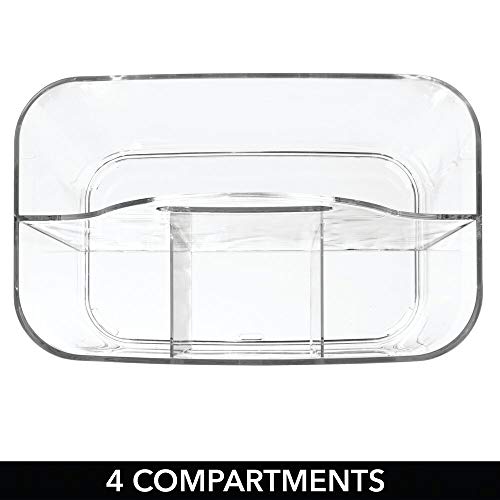mDesign Plastic Men's Grooming Storage Organizer Caddy Tote - Divided Basket Bin, Handle for Bathroom - Holds Shaving Cream, Razors, Beard Oil, Combs, Brushes, Hair Gel, Cologne, Small, 2 Pack - Clear