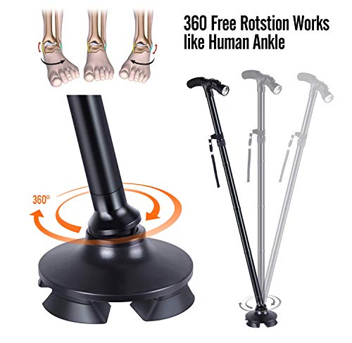 Travel Adjustable Folding Canes and Walking Sticks for Men and Women with Led Light and Cushion Handle for Arthritis Seniors Disabled and Elderly Best Mobility Aids Cane, Extra-Wide Pivoting Head