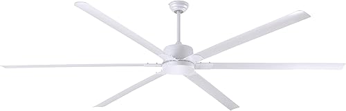 CP96WH Ventilador de techo industrial, 96 pulgadas, blanco clásico, montaje de varilla descendente con gancho de bola de zinc, ideal para grandes