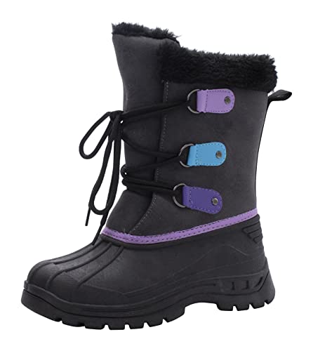 Kids Youth Black Fur Snow Boots With Sherpa Lining Insulation For Skiing Hiking Walking In The Snow - Middle School Size 6