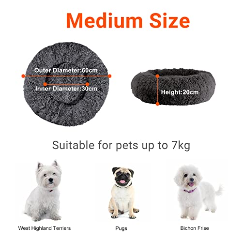 OKPOW-Donut-Dog-Bed-Medium-Washable-Anti-Anxiety-Calming-Cosy-Fluffy-Plush-Puppy-Kitten-Round-Super-Soft-Snuggle-Pet-Cat-Beds-for-Indoor-Cats-Grey-60cm