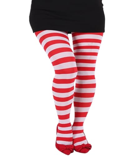 Image of Mrotrida Women's Christmas Striped Tights High Waist Pantyhose Cosplay Stocking Elastic Slim Legging