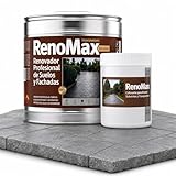 Renomax - Resina Hormigon Impreso y Superficies Porosas Al Disolvente + Tinte Hormigon Impreso Color Cemento, 15L Cubre hasta 150m² | Repara y Protege Suelos,Fachadas | Garantía 5 Años