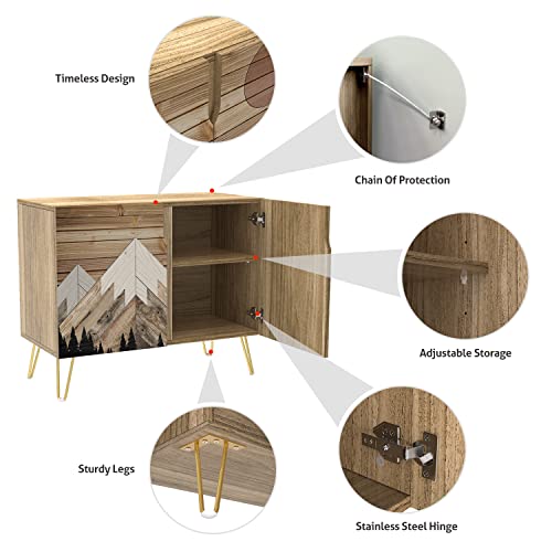 Signwin Sideboard Buffet Cabinet, Kitchen Storage Cabinet With 2 Doors, Farmhouse Country Mountain Forest, Cupboard Console Table For Dining Room - 35" L X 18" W X 29" H #TOP4