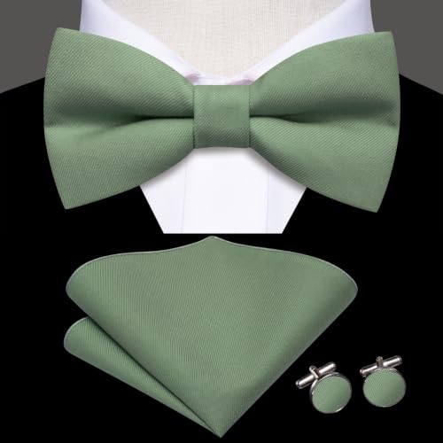 Image of Hi-Tie Bow Ties for Men Pre-Tied Pocket Square with Cufflinks Mens Bowtie Sets for Wedding Formal Party