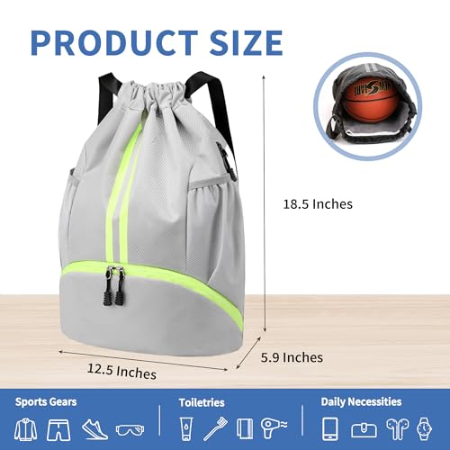 Image of JELUTAR Drawstring Backpack Gym Bag with Shoes Compartment, Grey