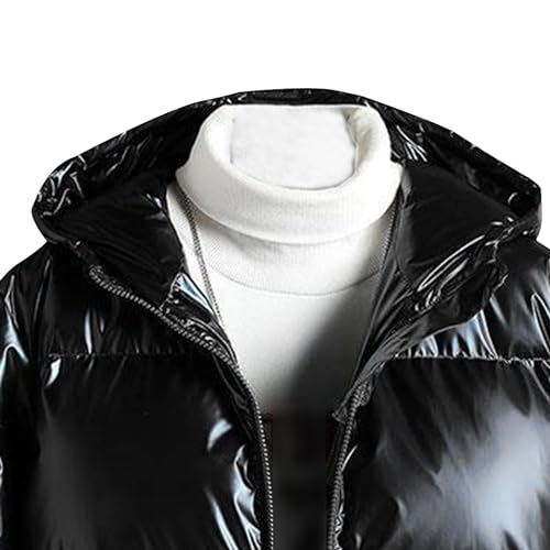 DGHM-JLMY Mens Winter Warm Puff Jackets Solid Color Metallic Jackets with Hood Reflective Shiny Bubble Jacket Outwear2