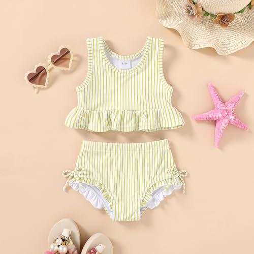 Image of HAPPYMA Baby Swimsuit Toddler Girl Bathing Suit Summer Stripe Bikini Set Beach Two Piece Swim Wear