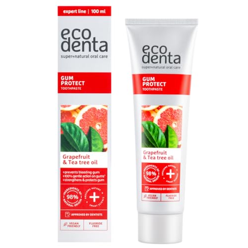 ECODENTA Pasta dental protectora de encías con pomelo y aceite de árbol de té I Pasta de dientes sin flúor para dientes sensibles y el bienestar de las encías, 100 ml