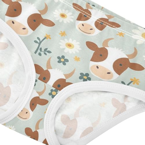 Wusikd Cute Cow Head Girls' Underwear Cotton White Flowers Girls Briefs Soft Toddler Underwear 2T4