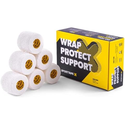 6 Rolls - SPORTTAPE EAB Tape | 5cm x 4.5m - White - Tearable Elastic Adhesive Bandage | Thumb Tape | Rugby & Football Sports Tape - Wrist, Ankle & Ear Strapping Tape | Sport Injuries Medical Tape Cover