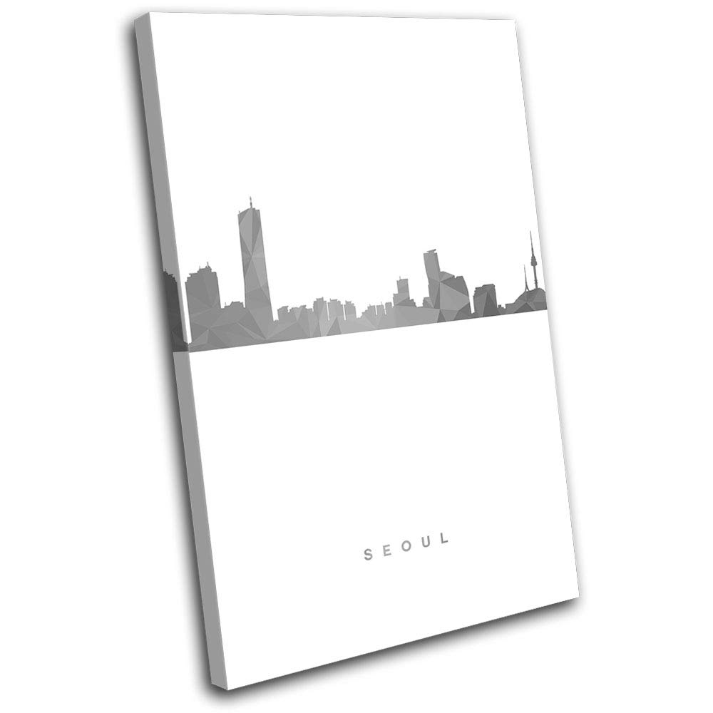 Seoul Skyline Geometric Modern City 60x40cm SINGLE Canvas Art Print Box Framed Picture Wall Hanging - Hand Made In The UK - Framed And Ready To Hang 00-4589(00B)-SG32-PO-B