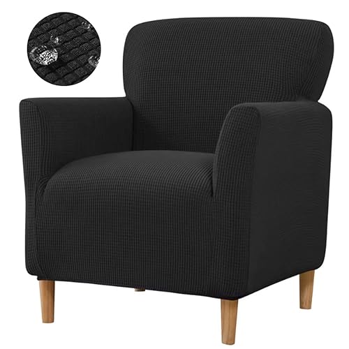 Waterproof Accent Chair Cover with Arms Stretch Jacquard Single Sofa Armchair Slipcovers Soft Couch Cover Upholstered Reading Club Chair Protector for Bedroom Office Black