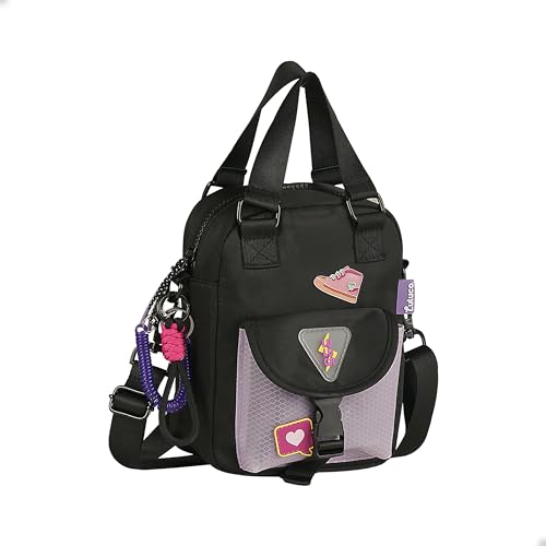 Bolsa Luluca com Chaveiro, Resistente à Água, Nylon, com Bolso Frontal (Preto)