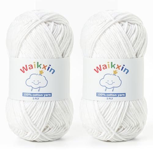 Image of Cotton Yarn for Crocheting - 262.4yds / 3.52oz Baby Yarn for Crocheting Soft - 100% Milk Cotton Yarn 5 Ply Crochet Amigurumi Yarn for Crafts&Puzzle /Socks /Hats(2 Snow White)