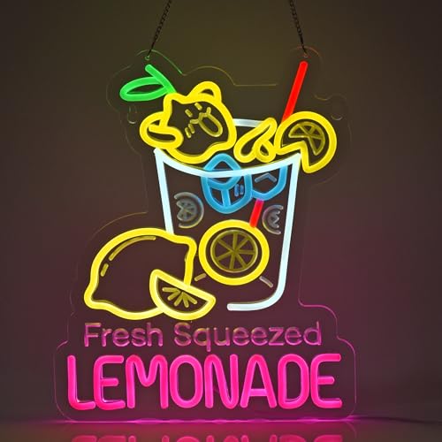 JULHOVR Lemonade Neon Sign, Neon Lights Hanging Wall Art Decoration for Restaturant Shop Food Truck Market Bakeries Café Celebration Home Decor, USB Powered Ultra Bright Dimmable,15.75 * 12.6inches