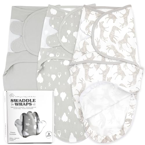 Image of Bublo Baby Swaddle Sleep Sack with Zipper - Swaddles for Newborns - 3 Pack Baby Swaddles for 0-3 Months - Infant Sleeping Swaddle Sack – Adjustable Swaddle Blanket Wrap Boy Girl, Grey Zebras