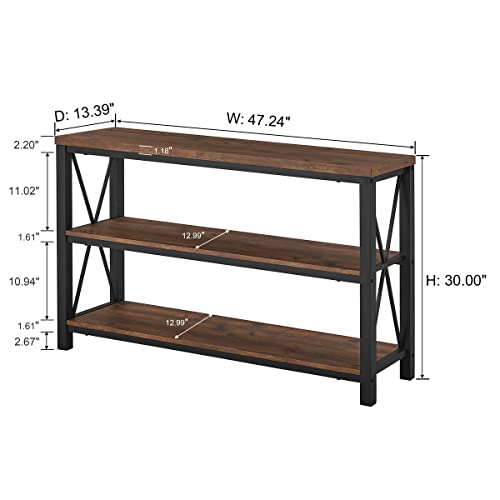 Image of BON AUGURE Rustic Console Table Behind Couch, Industrial Entryway Table with Shelves, Farmhouse 3 Tier Sofa Tables for Living Room, Entry, Hallway (47 Inch, Rustic Oak)