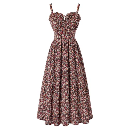 Scarlet Darkness Summer Dresses for Women 2026 Floral Corset Dress Long Milkmaid Dress with Pocket Ditsy Floral S
