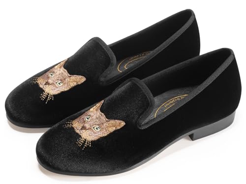 Image of Journey West Women's Velvet Loafer Flat with Embroidery Velvet Slippers
