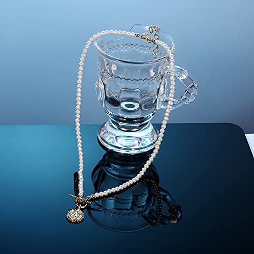 Initial Choker Pearl Necklace For Women, 14K Gold Plated Dainty Toggle Clasp Initial A Coin Pendant Pearl Necklace Handmade 4Mm Simulated Pearl Choker Necklace Jewelry Gifts For Women (A) #TOP4