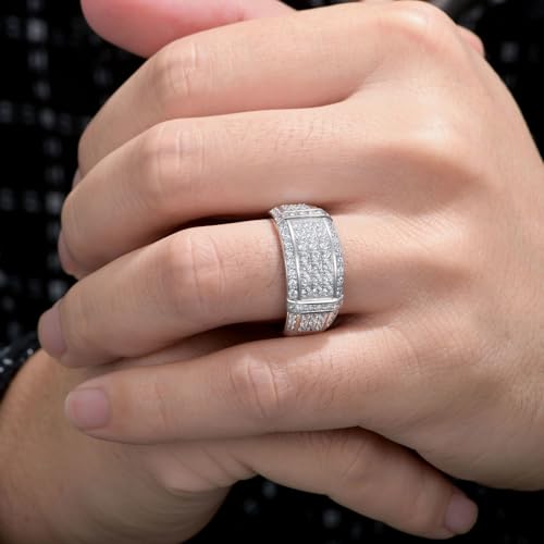 SHELOVES Mens Wedding Rings 925 Sterling Silver Rings Wedding Band for Man Round Cut AAAAA Cubic Zirconia CZ Sz 8-133