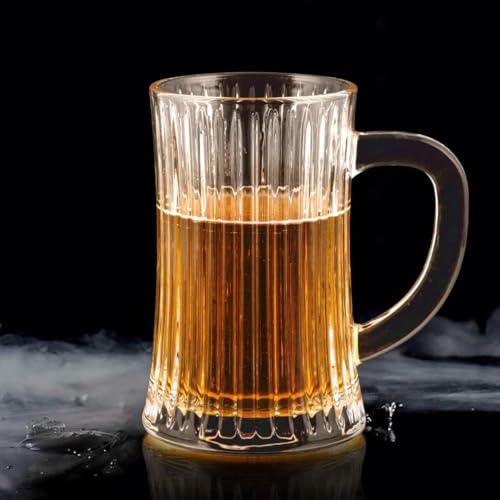 Image of Melbify Beer Mug | 550 ml | Set of 4 | Ribbed Design | Mug with Handle | Classic Beer Glasses | Premium | Heavy | Large | Perfect for Beer, Cider,Cocktails,Mocktails | Gift Set