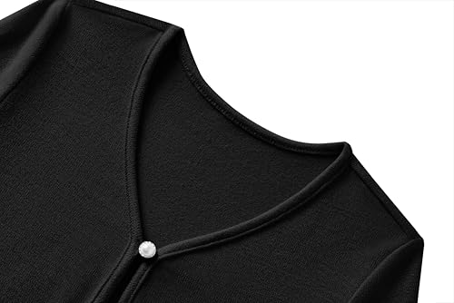 Arshiner Mädchen Bolero mit offener Vorderseite Strickjacke Cardigan für Kinder Strick-Bolero mit Langen Ärmeln und Knopfverschluss Schwarz 140
