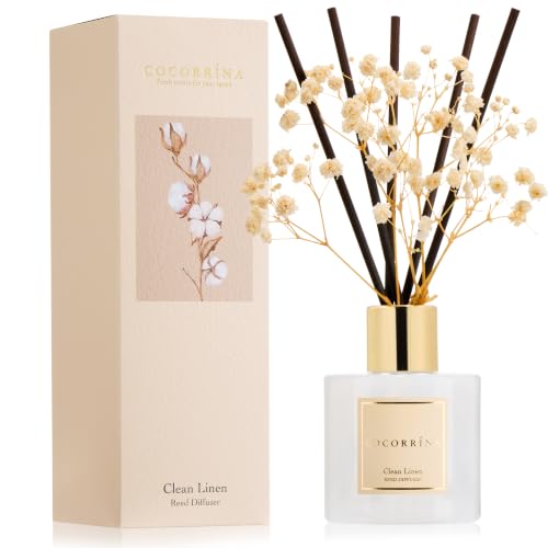 Image of COCORRINA Reed Diffuser - Clean Linen 3.38 fl oz Reed Diffuser for Bedroom Bathroom Home Decor