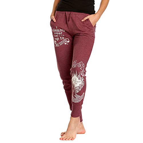 Elbenwald Harry Potter Sweathose mit Karte des Rumtreibers Print und 2 Eingrifftaschen für Damen rot (DE/NL/SE/PL Alphanumerisch M Regular Regular Rot)