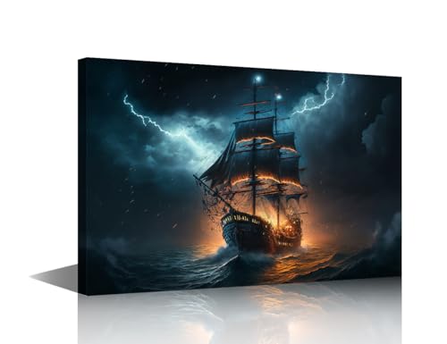 Arte de pared nautico y cuadros modernos de barcos piratas en lienzo