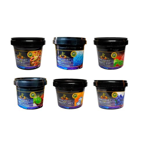 Image of PUFF SMART Premium Herbal Flavor Brain-O-Freeze, Pan Ras, Blueberry, Zafran Pan, Orange Chill, Double Apple 100G In Each Pack (Set of 6) (100% Nicotine and Tobacco Free)