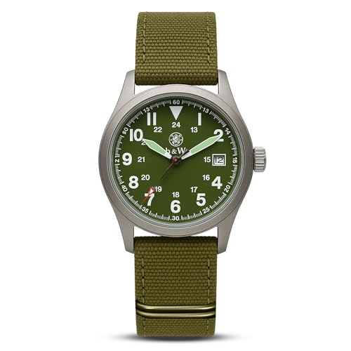 Smith & Wesson Reloj militar para hombre, 3 correas de lona intercambiables, resistente al agua hasta 3 ATM, visualización de la fecha, cristal resistente a los arañazos, reloj de estilo militar para