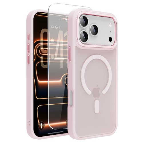 Image of Magnetic for iPhone 17 Pro Phone Case, [Compatible with MagSafe], Screen Protector X1, [Military Grade Drop Protection],Matte Finish,Slim,Shockproof,Protective (Pink, iPhone 17 PRO)