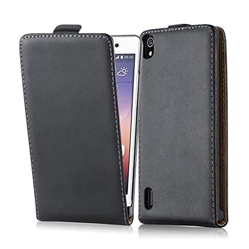 Cadorabo Funda para Huawei P7 in Negro DE Caviar   Cubierta Proteccíon Estilo Flip de Cuero Sintético Liso   Etui Case Cover Carcasa