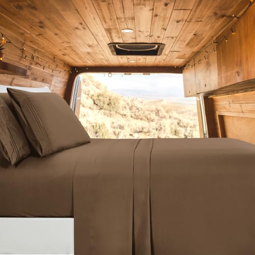 Image of Elegant Comfort Luxury 1500 Premium Hotel Quality Microfiber 4-Piece Sheet Set - Wrinkle Resistant, All Around Elastic Fitted Sheet, Deep Pocket up to 16 inch, RV Short Queen, Taupe