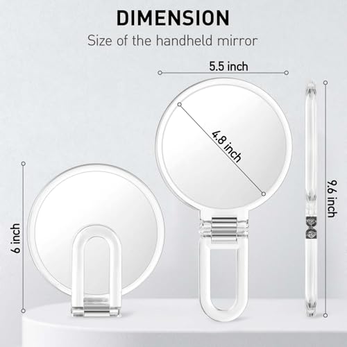 Image of CLSEVXY Magnifying Handheld Mirror Double Sided, Magnification Hand Mirrors, Travel Folding Hand Held Mirror, 360Rotation Pedestal Makeup Vanity Mirror
