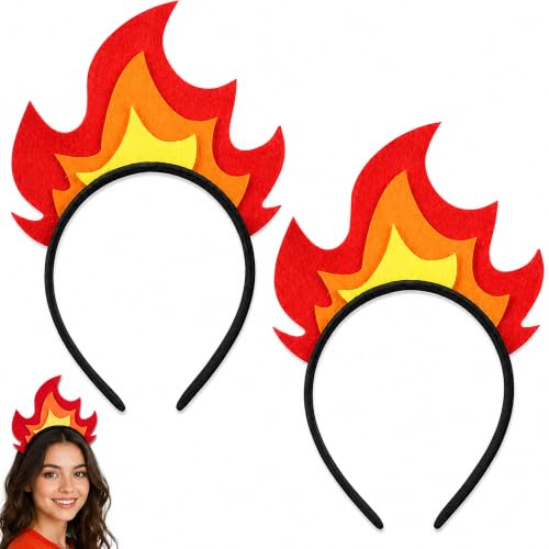 JazSwirl Flame Headbands for Women 2 Pack Red Orange Fire Costume Headband 9 x 6.3 in Non-Woven Fabric Flames Hair Band Fun Party Accessories for Halloween Cosplay Festivals and Fashion Outfits