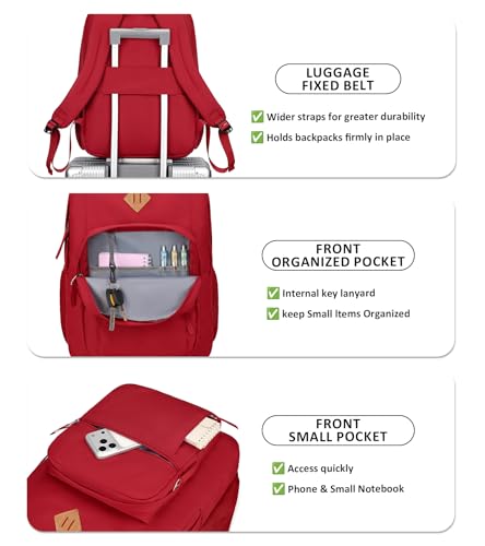 Image of abshoo Girls Solid Color Backpack For College Women Water Resistant Large School Bag (Red)