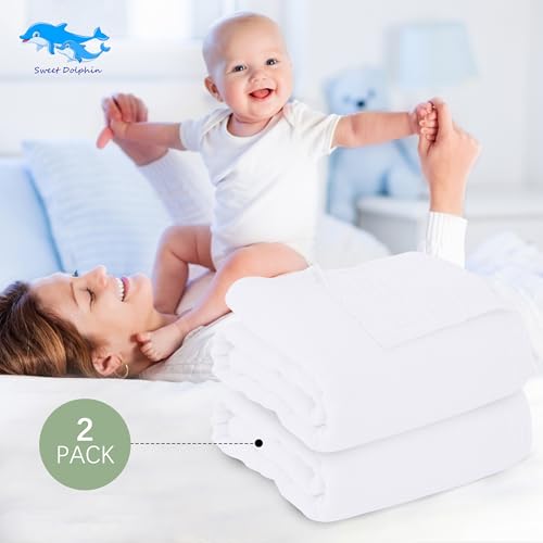 Image of SWEET DOLPHIN Muslin Baby Bath Towels Blanket - 2 Pack 100% Cotton Towel for Babies, Infants, Toddlers - 40x40Inch - Highly Absorbent, White