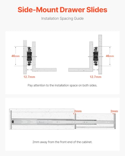 VEVOR Drawer Slides, 24 inch, 10 Pairs Full Extension Ball Bearing Cabinet Rails, 100 LB Load Capacity Heavy Duty Side Mount Dresser Drawer Slides, Drawer Track Runners for Kitchen DIY Replacement - Image 3