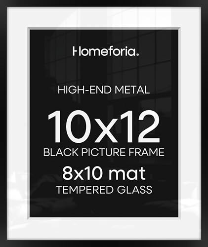 Image of Homeforia Black 10x12 Picture Frame, High End Metal 10x12 Poster Frames with Mat 8x10, 10 x 12 Black Frame Matted to 8 x 10 inch Photo, 10 by 12 Thin Hanging Frames, Tempered Glass, Wall Kit, Set of 1