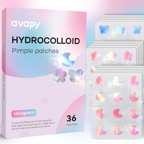 AVAPY Pimple Patches for Face, Cute Hydrocolloid Acne Patches, Colorful Hologram Butterfly Sport Stickers, Zits & Blemish, Pimple Patch with Salicylic Acid, Blue Pink Moon Butterfly Flower (36 Count)