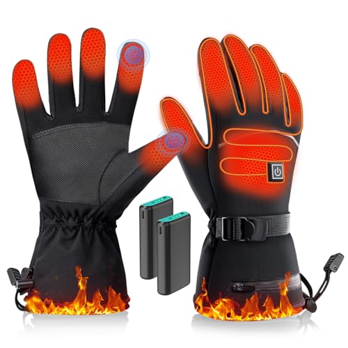 Heated Gloves for Men Women 6000mAh Heated Gloves Rechargeable Battery Pack Fingerless Touchscreen Waterproof & Upgrade Non-Slip Winter Hand Warmer for Motorcycling, Hunting, Skiing, Outdoor Gift