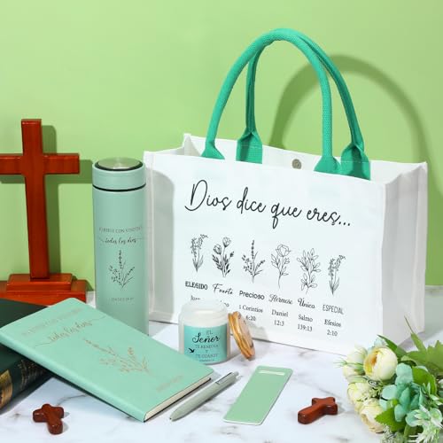 Image of Thenshop 6 Pcs Christian Gift Set for Women Faith, Inspirational Religious Gifts for Women, Catholic Christmas Birthday Gifts for Women Friends, Mother, Sister, Wife(Sage Green,Spanish)
