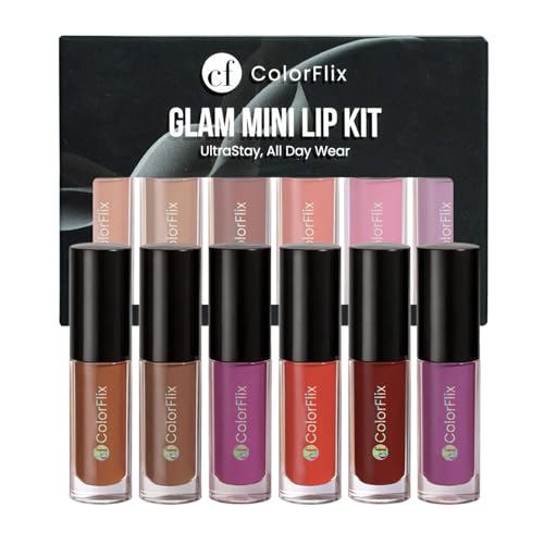 Image of ColorFlix Glam Mini Lip Kit Set of 6, UltraStay Liquid Lipsticks for All Day Wear 2ml Each