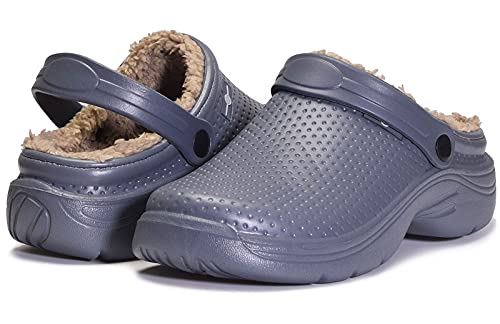 Eagsouni Mens Womens Winter Lined Clogs Waterproof House Slippers Warm Fur Plush Garden Shoes Indoor Outdoor Mules Soft Dark Grey 8/7 Us, 39 Eu #TOP6