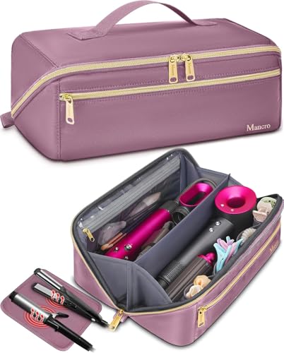 Mancro Hot Hair Tools Travel Bag with Separate Heat Resistant Mat, Large Capacity Wide-open Pouch, Hair Accessories Organizer for Flat Irons, Straighteners, Curling Iron,Dark Pink